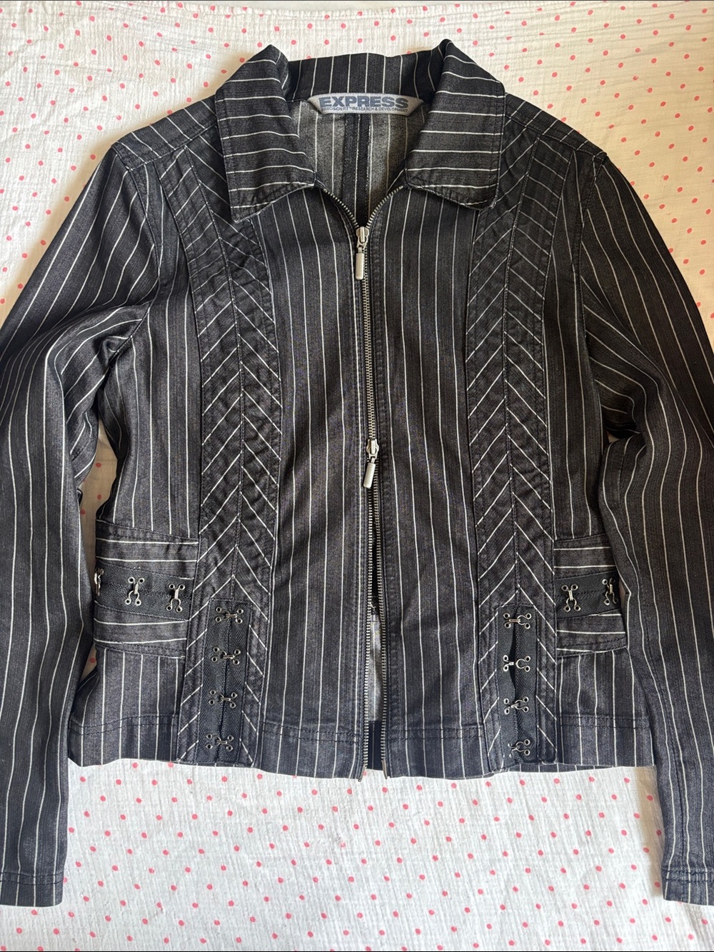 Express Black Pinstripe Double Zip Front Women’s Jacket